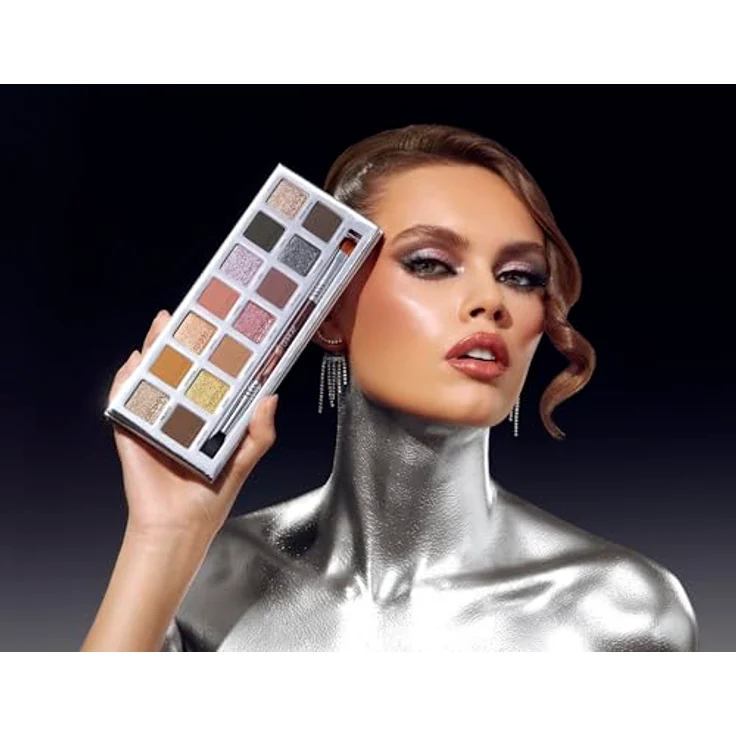 Sigma Beauty Cool Neutrals Lidschatten-Palette, 14 kühl getönte Farben mit doppeltem Pinsel und Spiegel im Set – Bild 4