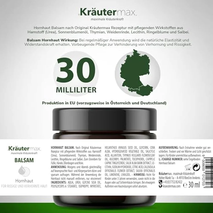 Kräutermax. Hornhaut Balsam 30 ml - Pflegesalbe für stark verhornte und rissige Haut – Bild 2
