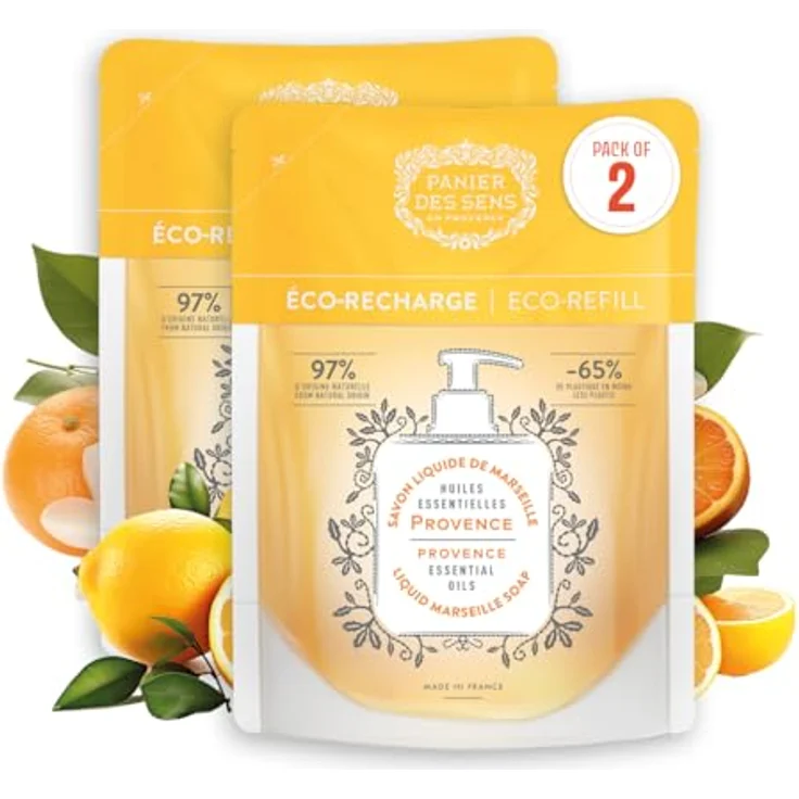 Panier des Sens Marseiller Flüssige Handseife Nachfüller 2x500 ml, 97% natürliche Inhaltsstoffe, feuchtigkeitsspendend mit Kokosnussöl, für Bad & Küche – Bild 1