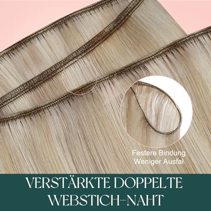 Easyouth Tressen Extensions Echthaar 45 cm, Blond Highlighted, Aschblond Mix, 100g Remy Haar – Bild 3