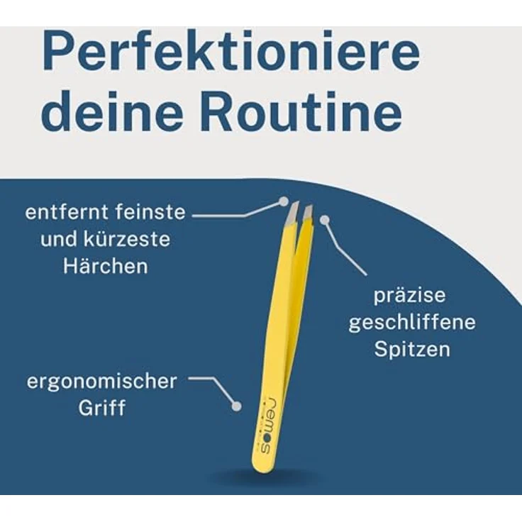 remos professional body care REMOS Profi Pinzette, Augenbrauenpinzette mit extra feinen, schrägen Spitzen aus rostfreiem Edelstahl, gelb, inkl. Schutzetui – Bild 3