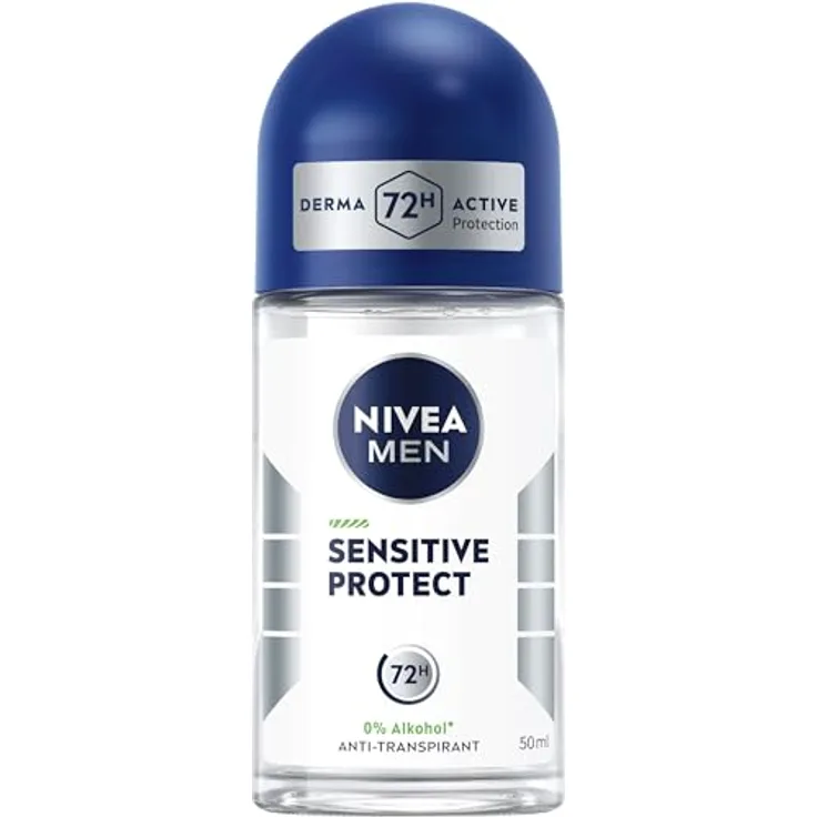 NIVEA MEN Sensitive Protect Deo Roll-On, Antitranspirant mit 72h Schutz, alkoholfrei für empfindliche Haut, 50 ml