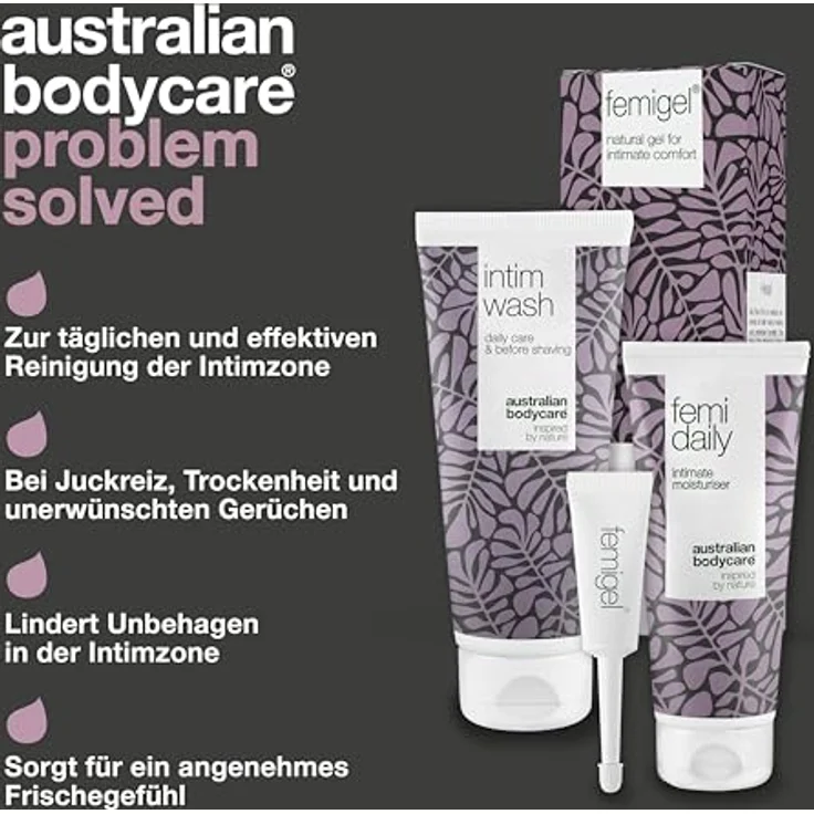 Australian Bodycare 3 Intimate Products Set, Sanftes Hygiene-Kosmetikset mit Reinigungsgel und beruhigendem Gel, 200 ml + 100 ml + 5x7 ml – Bild 3