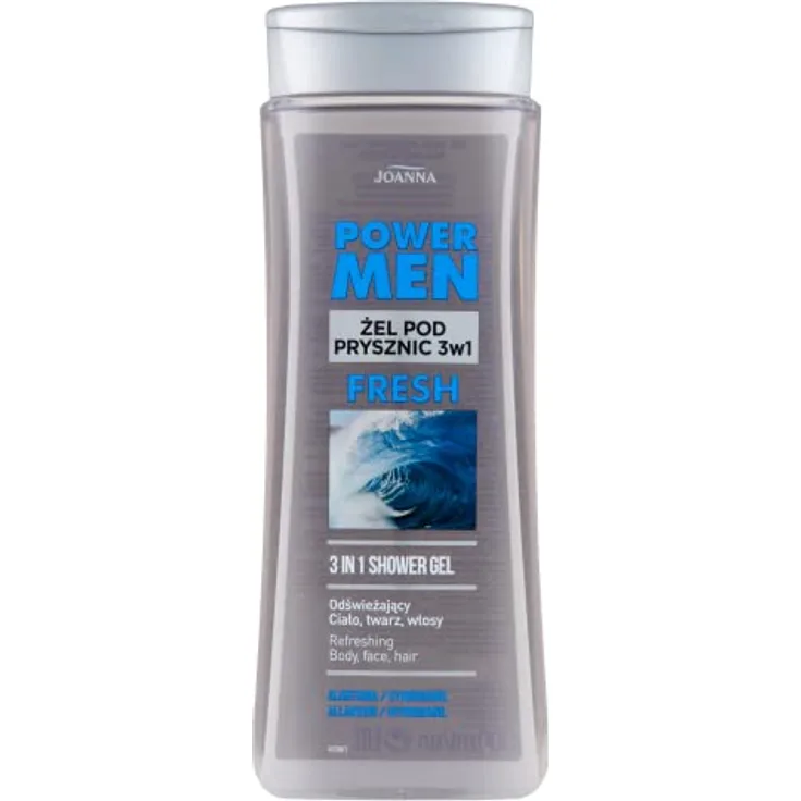 JOANNA Power Man Fresh 3in1 Duschgel für Männer, mit Allantoin und Hydromanil, feuchtigkeitsspendend, angenehm duftend, 300 ml