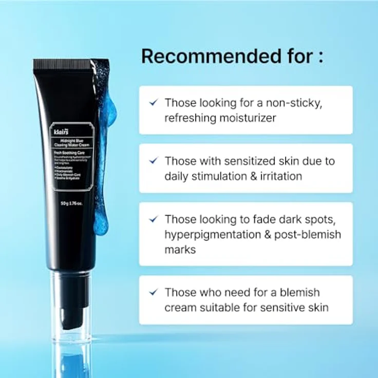 Klairs Midnight Blue Clearing Water Cream, leichte feuchtigkeitsspendende Gesichtscreme mit Niacinamid und Hyaluronsäure, 50 g – Bild 8