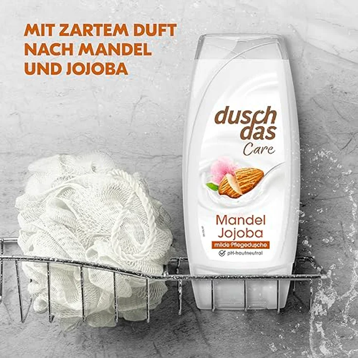 Duschdas Care Duschgel Mandel & Jojoba, milde Pflegedusche mit pH-hautneutraler Formel, 6x 225 ml, biologisch abbaubar – Bild 5