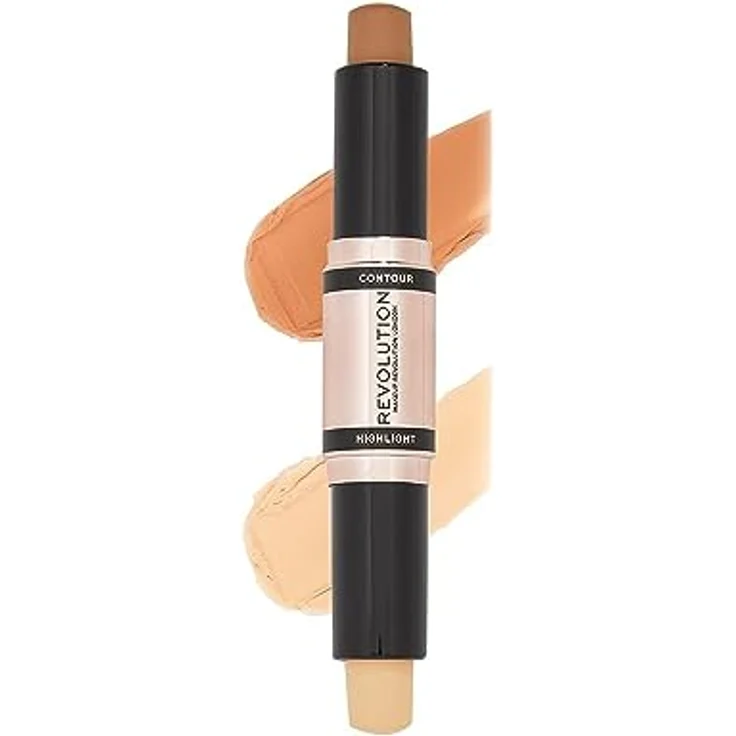 Makeup Revolution Contour Stick Duo Cream Contour & Highlight, Definiert die Wangenknochen und formt das Gesicht, Vegan & Tierversuchsfrei, Medium, 2.4g – Bild 1