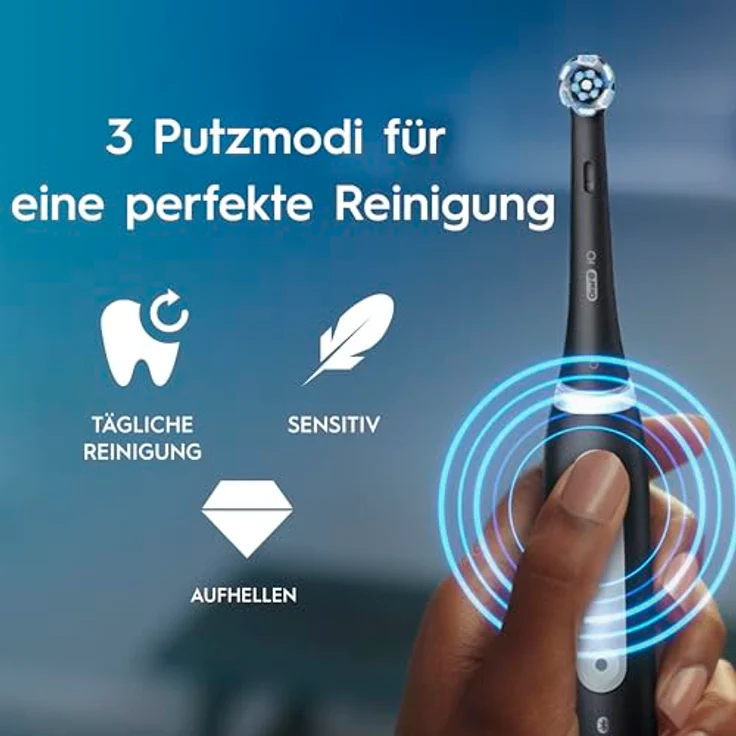 Oral-B iO Series 3, Elektrische Zahnbürste mit 3 Putzmodi, inkl. 3 Aufsteckbürsten und Reise-Etui, designed by Braun, Schwarz – Bild 5