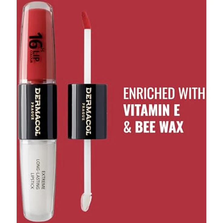 Dermacol 16H Lip Colour Langanhaltender, glänzender Lippenstift, Farbton 36 Coral Sunset, 2x4 ml – Bild 3