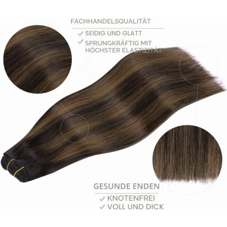 WENNALIFE Clip in Extensions Echthaar, 55cm 120g 7pcs Balayage Schwarz bis Chestnut Braun, Remy Haarverlängerung mit leichten Clips – Bild 4