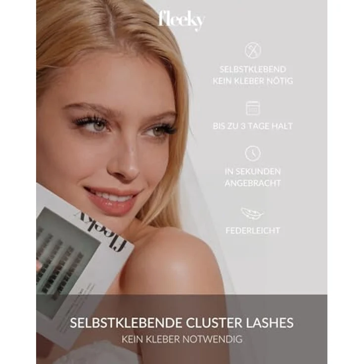 fleeky Press-On Lashes Glam, voluminöse Wimpern mit selbstklebender W-Bonding-Technologie, bis zu 3 Tage Halt – Bild 4