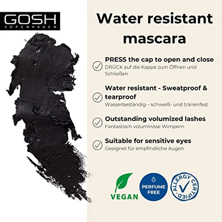 GOSH Just Click It Waterproof Mascara 001, voluminöse und wasserfeste Mascara in Schwarz, 10ml – Bild 2