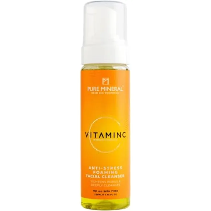 M PURE MINERAL DEAD SEA COSMETICS Pure Mineral Anti-Stress-Schaumreiniger, tiefenreinigend mit Mineralien aus dem Toten Meer und Vitamin C, 220ml, für alle Hauttypen, ohne Silikone, Sulfate und Parabene