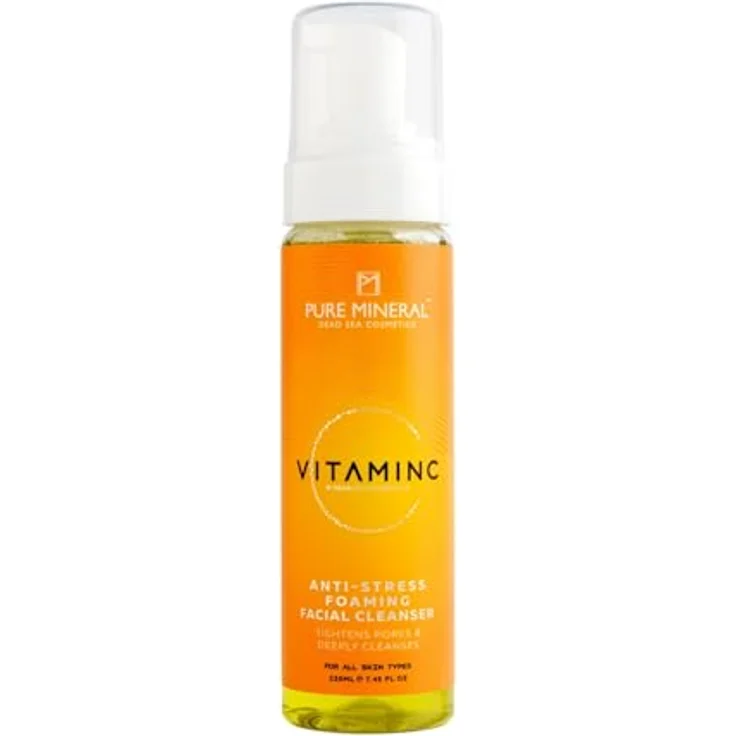 M PURE MINERAL DEAD SEA COSMETICS Pure Mineral Anti-Stress-Schaumreiniger, tiefenreinigend mit Mineralien aus dem Toten Meer und Vitamin C, 220ml, für alle Hauttypen, ohne Silikone, Sulfate und Parabene – Bild 1