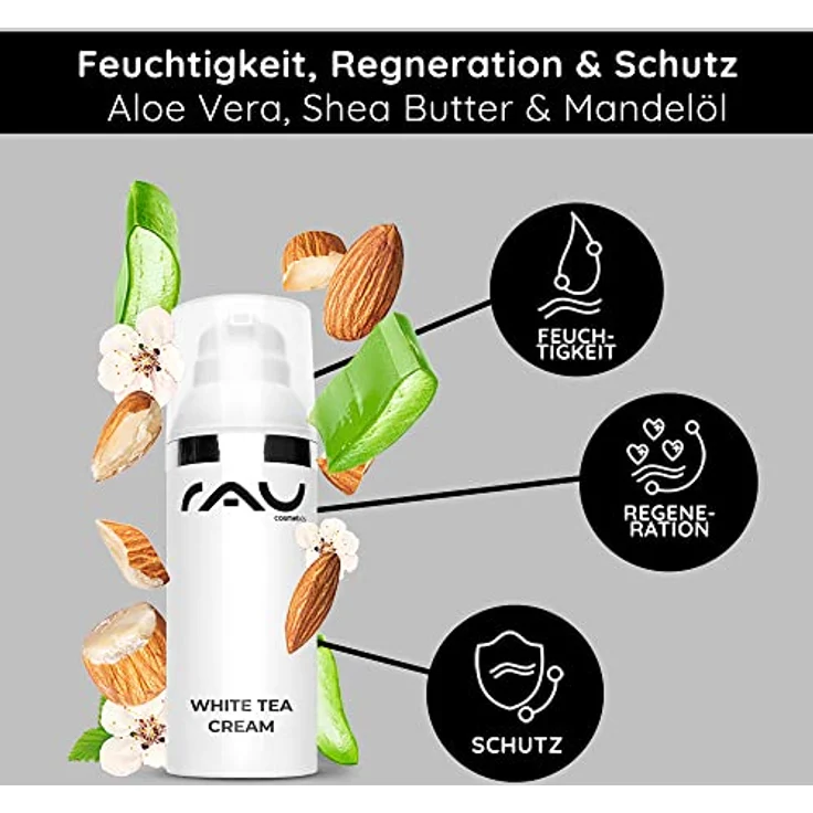 RAU Cosmetics Anti Aging Gesichtscreme White Tea Cream 50 ml - Antifaltencreme mit Weißem Tee, Aloe Vera & Shea Butter - Tagescreme gegen Falten - Trockene & Sensible Haut – Bild 3