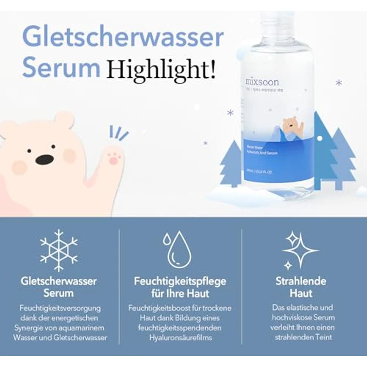 mixsoon Glacier Water Hyaluron Serum 300 ml, Gesichtsserum für Damen mit intensiv feuchtigkeitsspendender Hyaluronsäure, vegan und unparfümiert – Bild 2