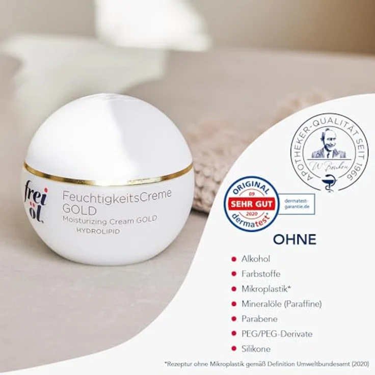 frei öl HYDROLIPID FeuchtigkeitsCreme GOLD - Intensive Feuchtigkeitspflege mit Gold Vitamin C für trockene Haut, mit Aloe Vera, Jojobaöl und Urea, vegan & dermatologisch getestet, 50 ml – Bild 5
