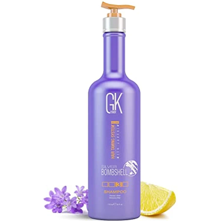 GK HAIR Global Keratin GKhair Silver Bombshell 710 ml - Lila Shampoo/Toner für blondes und graues Haar, entfernt gelbe messingfarbene Töne - Frauen (710 ml) – Bild 1