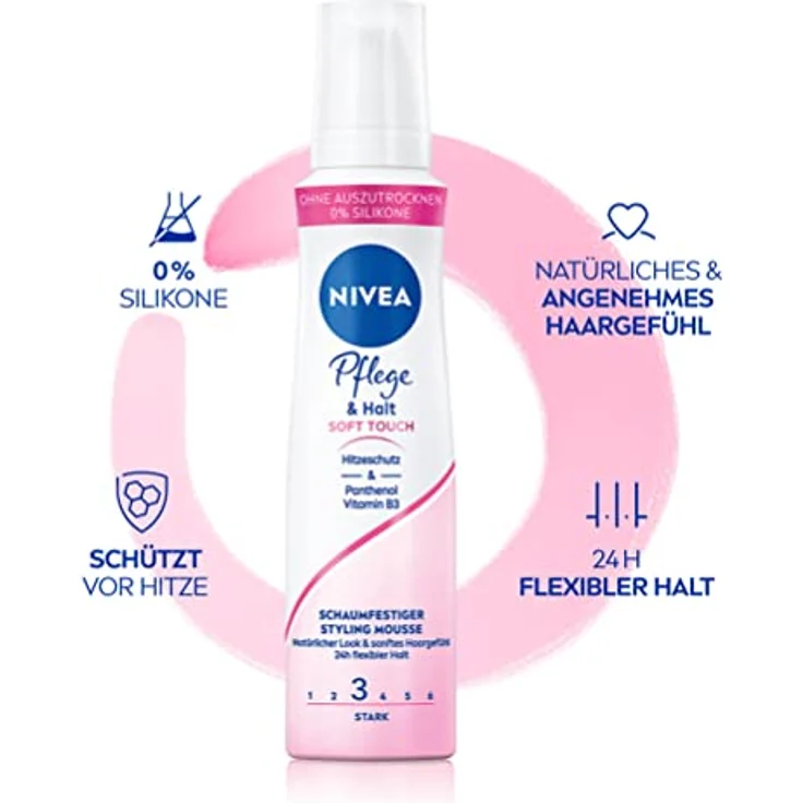 Nivea Schaumfestiger Pflege und Halt Soft Touch ohne verkleben 150ml – Bild 3