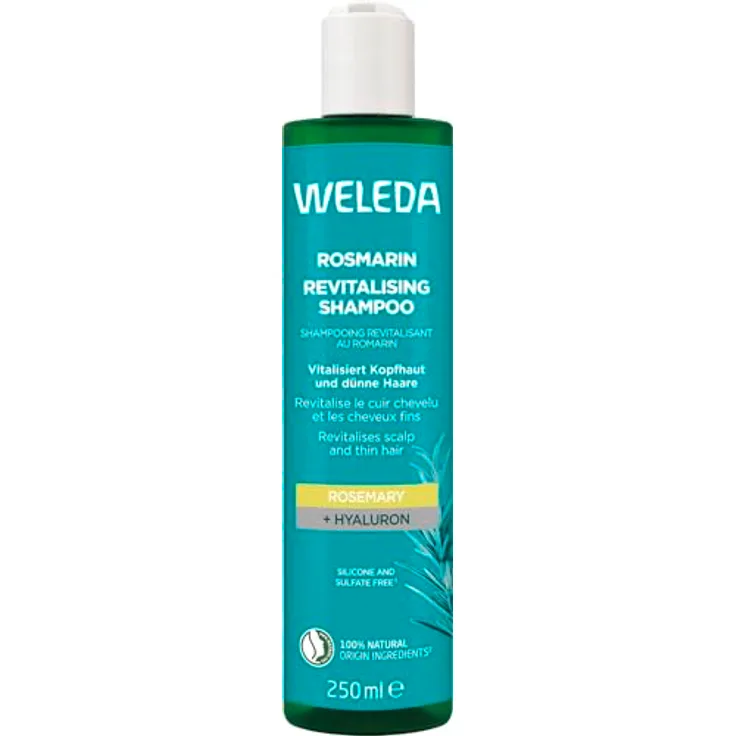 WELEDA Bio Rosmarin Revitalising Shampoo - Naturkosmetik Haarpflege Seife mit Hyaluronsäure & Rosmarinöl für mehr Volumen & eine gesunde Kopfhaut - Haarshampoo ohne Silikone & Sulfate (vegan, 250ml)