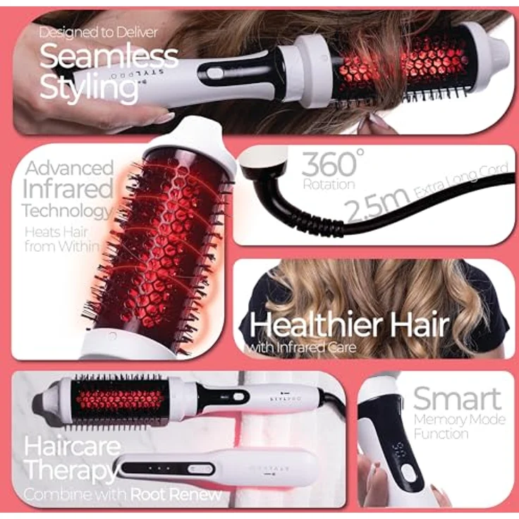 STYLPRO Red & Infrared Thermal Brush, Warmluftbürste mit Infrarot-Technologie und schlankem Design, rot – Bild 4