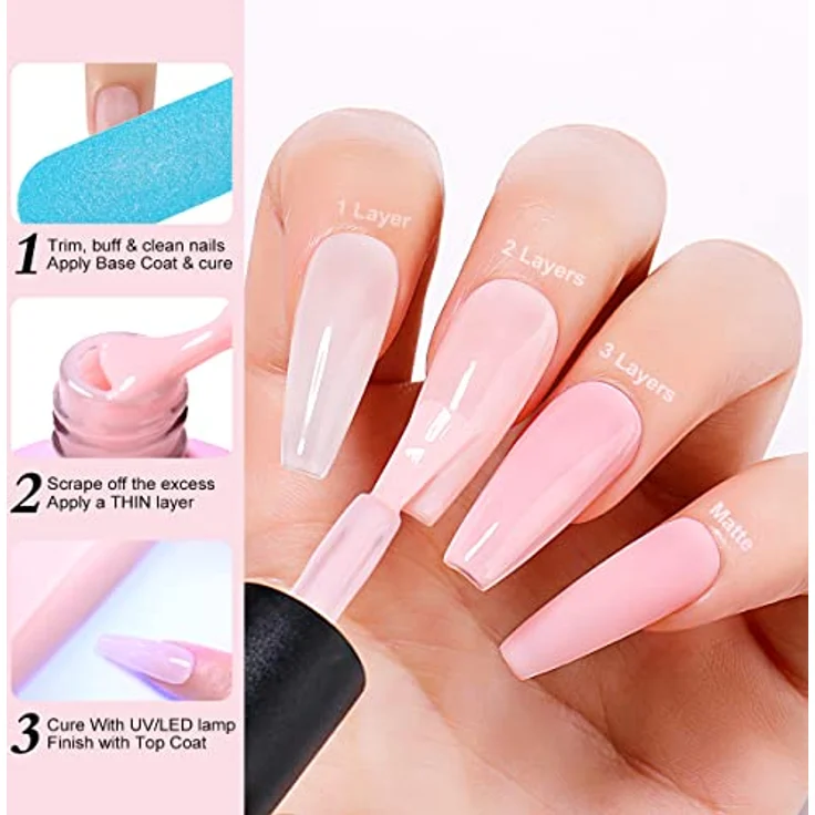AIMEILI 15ml Base Coat & No Wipe Top Coat, UV LED Gel Nagellack Set mit 21 Tagen Hochglanz-Halt – Bild 4