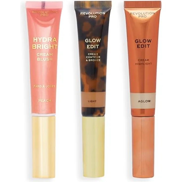 Revolution Pro Cream Face Wand Trio, Cream Contour, Blush & Highlighter Makeup Set, Vegan & Tierversuchsfrei, Light, 1x12ml, 2x15ml