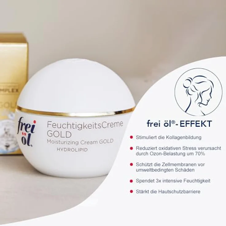 frei öl HYDROLIPID FeuchtigkeitsCreme GOLD - Intensive Feuchtigkeitspflege mit Gold Vitamin C für trockene Haut, mit Aloe Vera, Jojobaöl und Urea, vegan & dermatologisch getestet, 50 ml – Bild 3