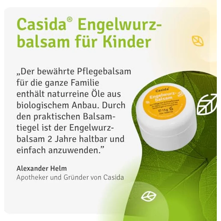 Casida Engelwurzbalsam Baby & Kinder, 15 g, pflanzliche Öle aus biologischem Anbau, dermatologisch getestet, ohne Konservierungsstoffe – Bild 8