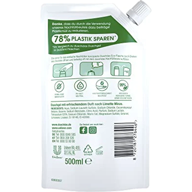duschdas Limette Minze 3 in 1 Duschgel und Shampoo, 500 ml dermatologisch getestet – Bild 7
