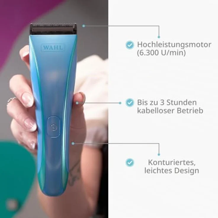 Wahl Pro Pet Motiva2 Blue Ivy, professioneller Tierhaarschneider mit 5-in-1 Schneidsatz, Akku- und Netzbetrieb, leise, ergonomisch und leicht – Bild 4