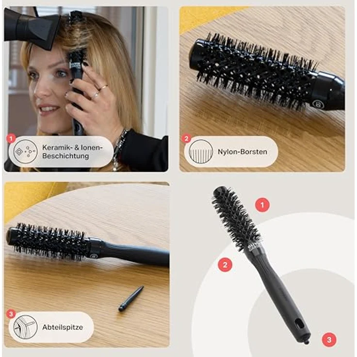 OLIVIA GARDEN Expert Blowout Shine Runde Keramikbürste Schwarz - 20, für glänzende und frizzfreie Blowouts – Bild 4