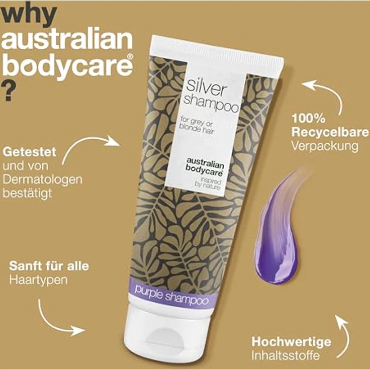 Australian Bodycare Silbershampoo, Anti-Gelbstich für blondes und graues Haar, 250 ml – mit violetten Pigmenten für klaren, kühlen Farbton und frischen Glanz – Bild 4