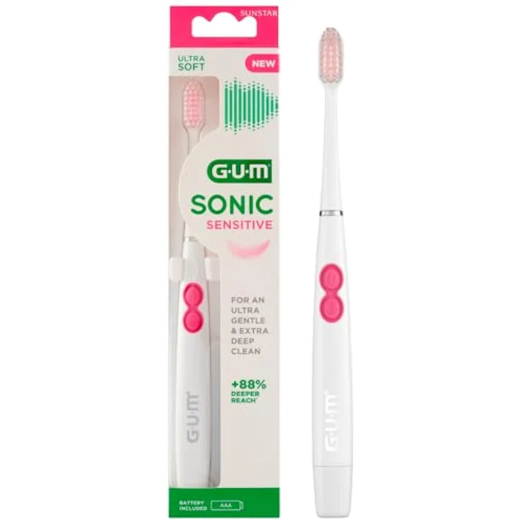 GUM Sonic Sensitive, Elektrische Zahnbürste mit sanfter Schalltechnologie für empfindliche Zähne, weiß – Bild 2