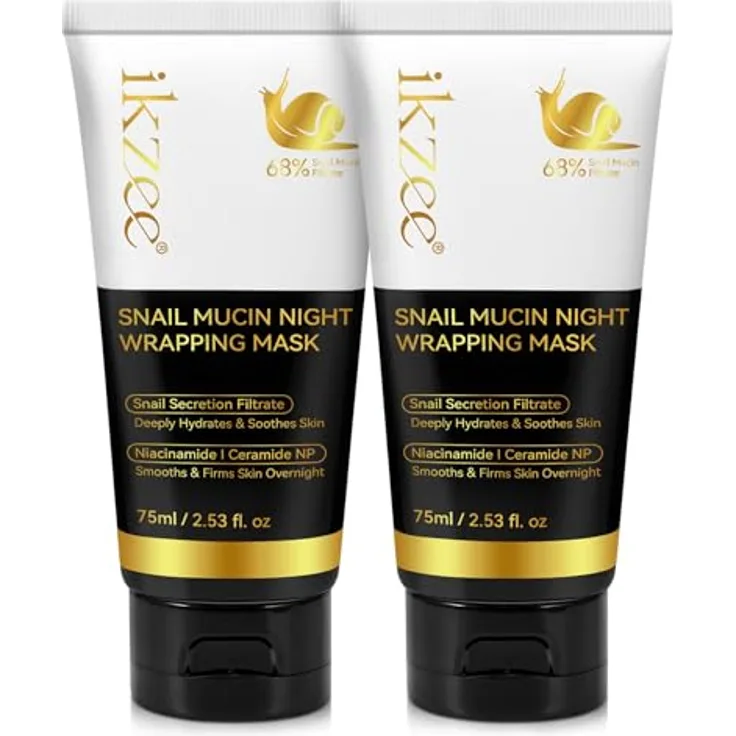 P-Beauty 2x Gesichtsmaske Nachtmaske mit Snail Mucin & Kollagen, Feuchtigkeit & Regeneration über Nacht, Anti-Aging Pflege, Skincare Maske (2x75 ml)