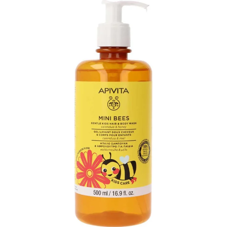 Apivita Mini Bees Säuglingsgel Ringelblume & Honig, 500 ml, sanftes Duschgel für Kinder mit 99 % natürlichen Inhaltsstoffen, feuchtigkeitsspendend und augenfreundlich