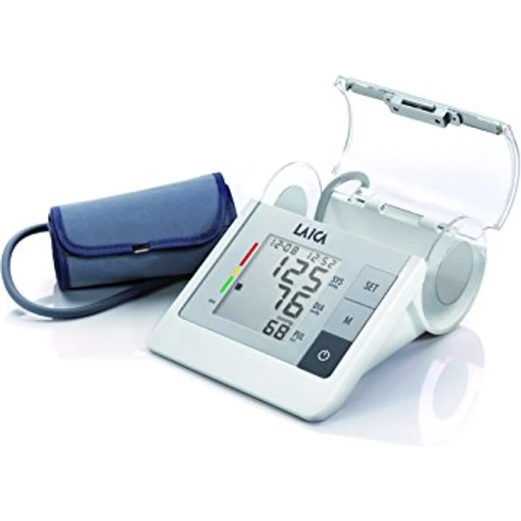Laica BM2605 Blutdruckmesser, vollautomatische Blutdruckmesser für die Messung am Oberarm, Manschette für große Oberarme (22 - 42 cm) mit Manchettehalterung, XL-Display – Bild 2