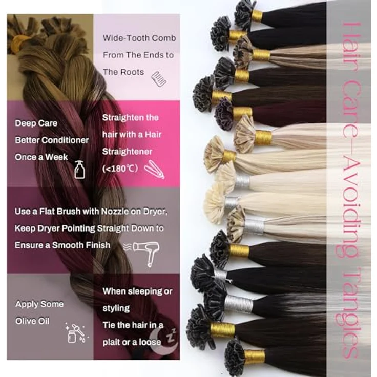 Moresoo U Tip Haarverlängerung 1g Hot Fusion Keratin Extensions, Dunkelbraun mit Karamellblond, 50g, 40 cm Echthaar Remy Pre Bonded – Bild 4