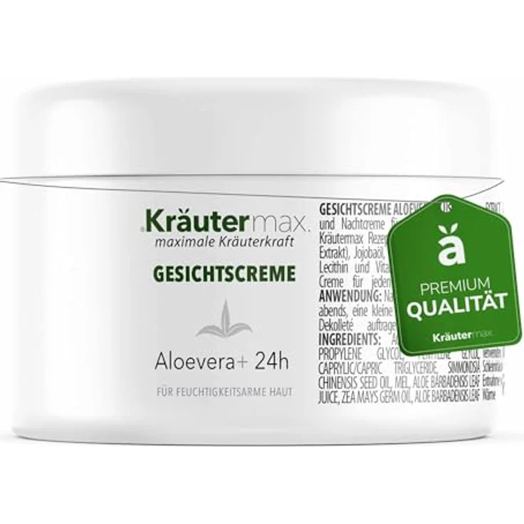 Kräutermax Aloe Vera Gesichtscreme für feuchtigkeitsarme Haut, 100 ml, intensive Feuchtigkeitspflege mit natürlichen Inhaltsstoffen – Bild 1