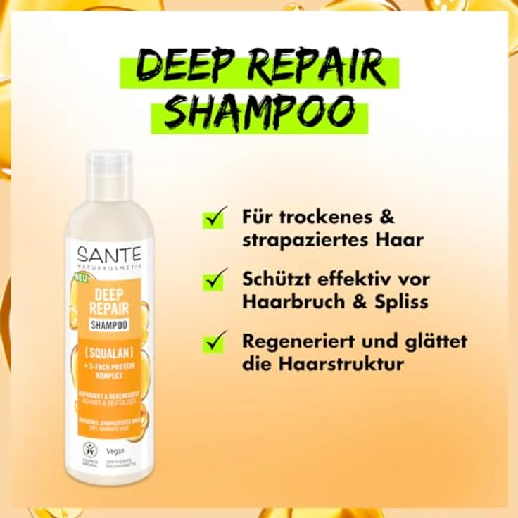 SANTE Naturkosmetik Deep Repair Shampoo Squalan + 3-Fach Protein Komplex, veganes Pflegeshampoo für geschmeidiges und glänzendes Haar, 250 ml – Bild 4