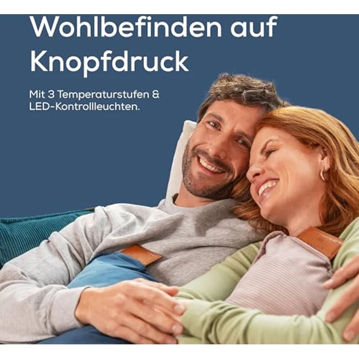 Beurer Heaty HK 77, kabelloses Heizkissen mit Akku, 3 Temperaturstufen, Schnellheizung, Samtstoff, blau – Bild 5