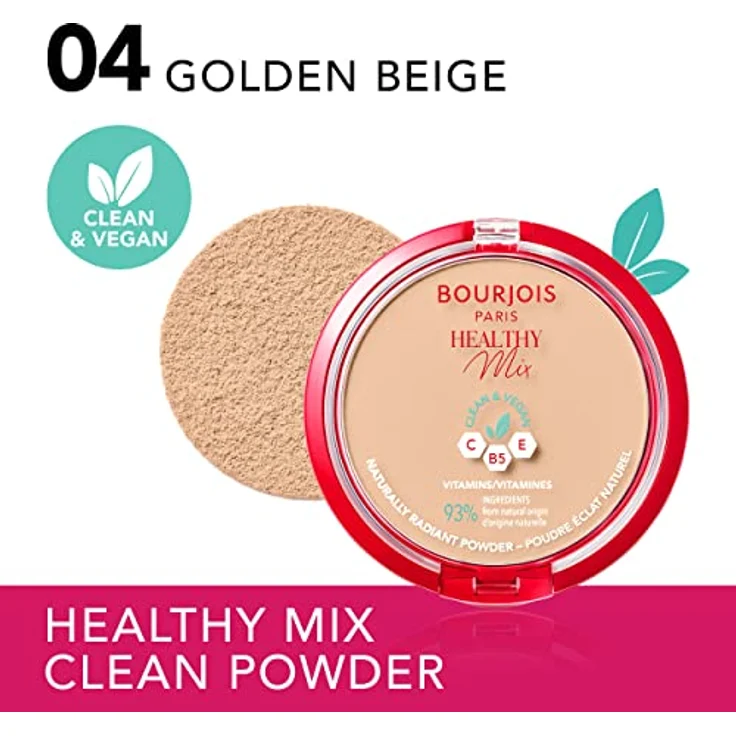 Bourjois Healthy Mix Puder 10 g, Farbe 04 Golden Beige, leichter teintverstärkender Puder – Bild 2