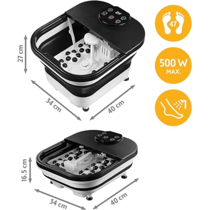 TZS First Austria Fußsprudelbad Modell FA-1402, klappbares Fußmassagegerät mit 500W, 3 Aufsätzen, 6 Massagerollen, Infrarot- & Heizfunktion, Fußbad mit Vibrations- & Luftblasenmassage – Bild 2
