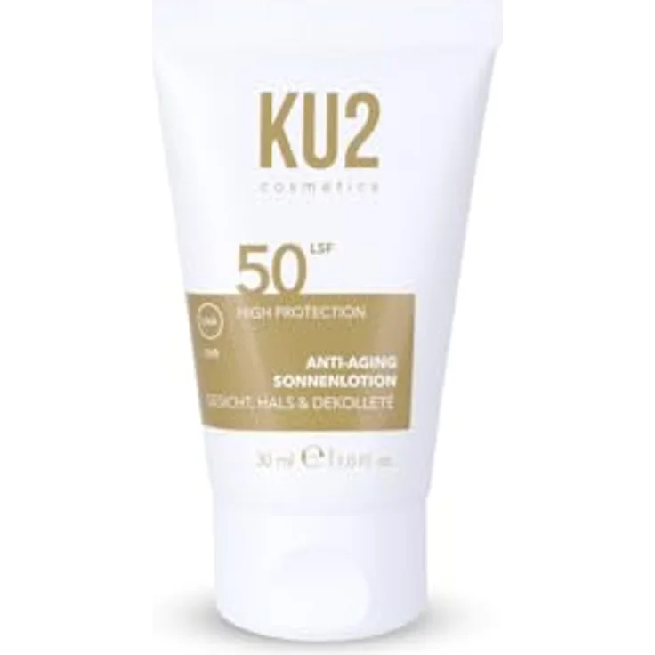 KU2 Cosmetics Anti-Aging Sonnenlotion Gesicht SPF 50, hoher UVA- & UVB-Schutz, leichte nicht fettende Pflege für sensible Haut, 30 ml, Made in Germany