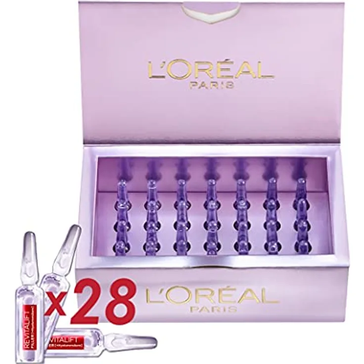 L'Oréal Paris Ampullen, Revitalift Filler, Anti-Aging Gesichtspflege, 4-Wochen-Kur, Anti-Falten und Volumen, Hyaluronsäure, 28 x 1,3 ml