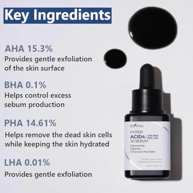 Isntree Hyper Acid4 AHA BHA PHA LHA 30 Serum, chemisches Peeling mit 30% Säuren, anthrazitfarben, 02 l – Bild 6