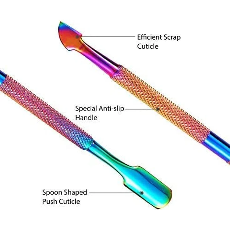 Easkep Nagelhautzange mit Nagelhautschieber, Edelstahl Nagelhautentferner in Regenbogenfarben, ergonomisches Design, langlebig und rostfrei – Bild 3