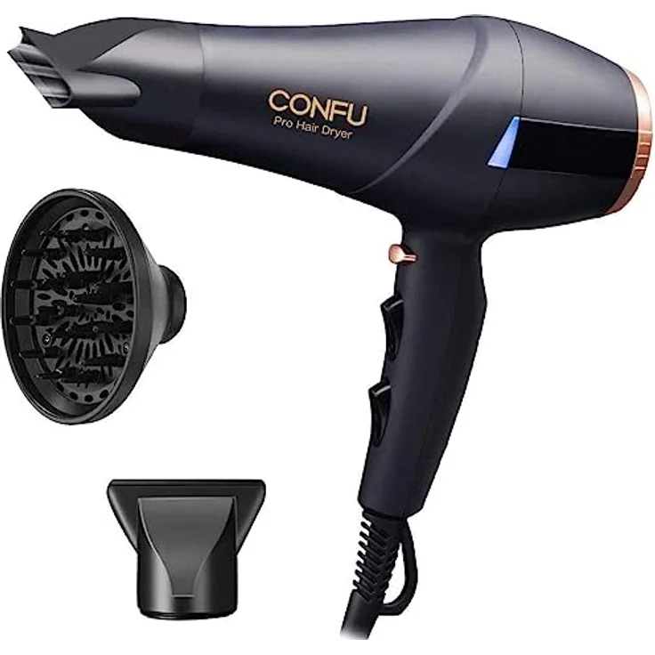 CONFU 2300W Profi Föhn, Haartrockner mit Ionen-Technologie, Diffusor und Stylingdüse, 2 Geschwindigkeiten, 3 Heizstufen, AC Motor, Kaltstufe, 220V – Bild 1