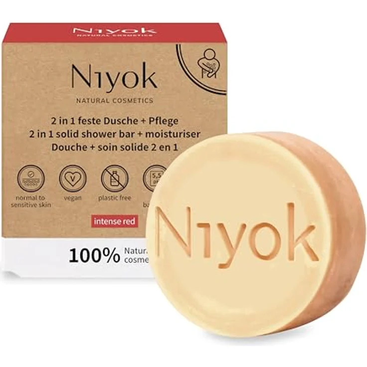 Niyok® 2-in-1 Feste Dusche + Pflege "Intense Red" (80g) • Naturkosmetik Duschseife • Festes Duschgel für alle Hauttypen • Vegane Seife für Körper & Hände • Plastikfrei & Vegan – Bild 1