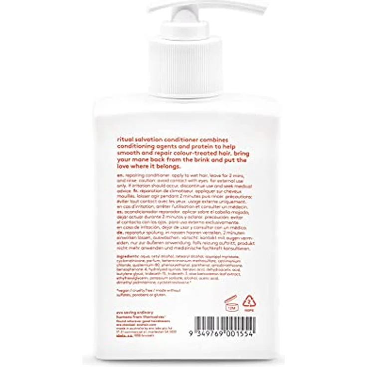 EVO ritual salvation repairing conditioner, Natürlicher für kraftloses, brüchiges und coloriertes Haar, verleiht Glanz und Geschmeidigkeit, vegan, ohne Sulfate, 300ml – Bild 2